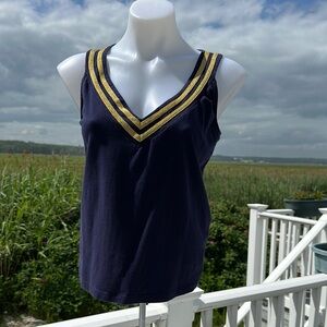 Blue and Gold Tank Top with Sporty Stripes